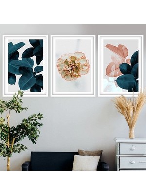 Şakayık ve Yapraklar Üçlü Çerçeve ve Poster Seti - B1043