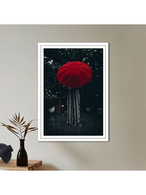Bordo Şemsiyeli Kadın 1 Çerçeve ve Poster - B1093