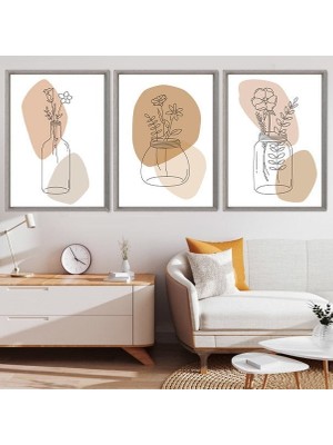 Vazoda Çiçekler 1 Üçlü Çerçeve ve Poster Seti - C1001