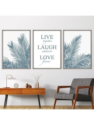 Turkuaz Palmiye 2 Üçlü Çerçeve ve Poster Seti - B1044