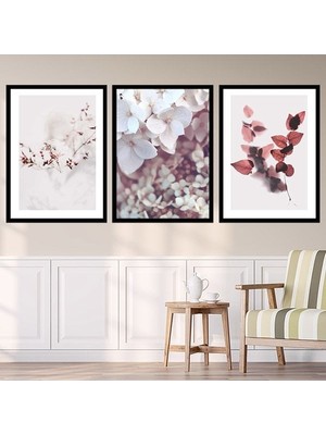 Pembe Bitkiler 2 Üçlü Çerçeve ve Poster Seti - B1027