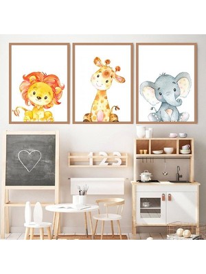 Ayı, Zürafa ve Fil Üçlü Çerçeve ve Poster Seti - HA1000