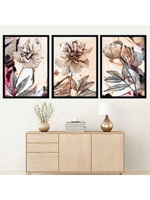 Bej Lotus Üçlü Çerçeve ve Poster Seti -B1002