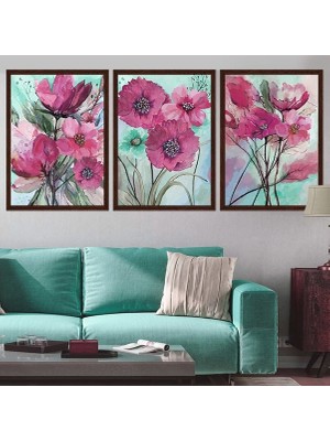 Pembe Suluboya Üçlü Çerçeve ve Poster Seti - B1033