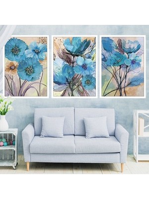 Mavi Suluboya Üçlü Çerçeve ve Poster Seti -  B1018