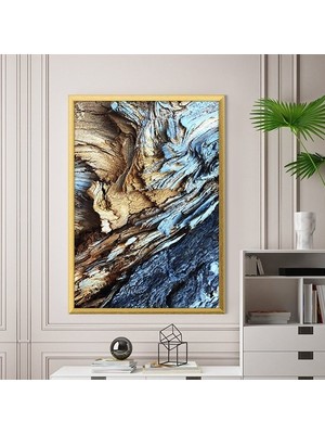 Lacivert & Gold Kaya Dokusu 1 Çerçeve ve Poster - DK1020