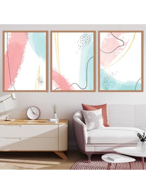 Çizgisel Lekeler 5 Üçlü Çerçeve ve Poster Seti - C1037