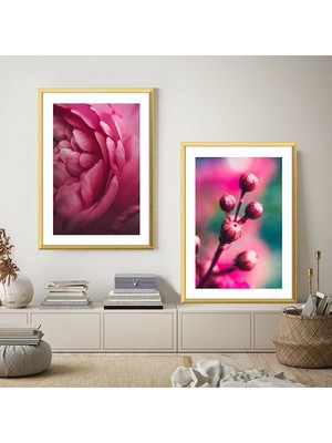 Fuşya Çiçekler Ikili Çerçeve ve Poster Seti - B1057