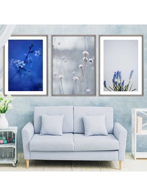 Lacivert & Gri Üçlü Çerçeve ve Poster Seti -  B1013