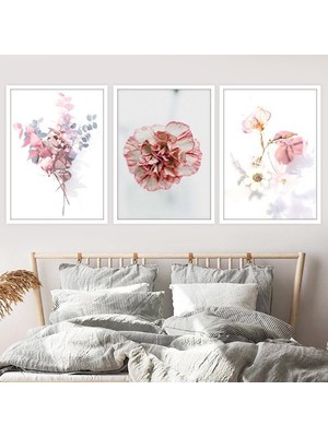 Pembe Bitkiler 1 Üçlü Çerçeve ve Poster Seti - B1028