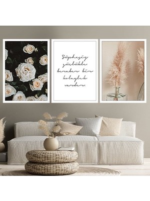 Pampas & Gül Üçlü Çerçeve ve Poster Seti -B1003