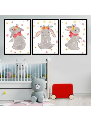 Tavşanlar Üçlü Çerçeve ve Poster Seti - HA1030