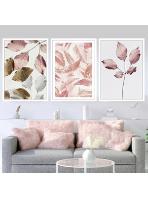 Pembe Bitkiler 3 Üçlü Çerçeve ve Poster Seti - B1029