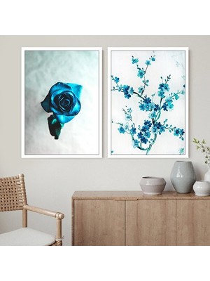 Mavi Çiçek 1 Ikili Çerçeve ve Poster Seti -  B1050