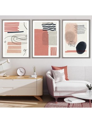 Geometrik Bej Tonlar 2 Üçlü Çerçeve ve Poster Seti - C1034