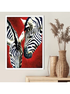 Kırmızı Detaylı Zebralar 10 Çerçeve ve Poster - H1059