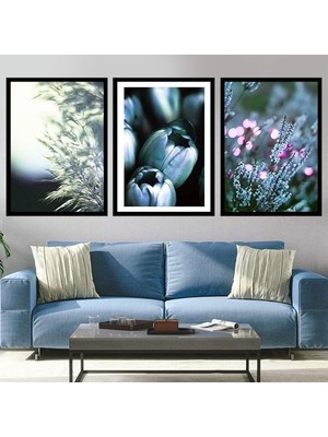 Lavanta ve Lale Esintisi Üçlü Çerçeve ve Poster Seti -  B1014