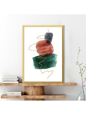 Yeşil & Kiremit Rengi Geometrik Lekeler 2 Çerçeve ve Poster - C1070