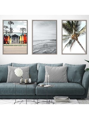 Palmiye ve Sörf Üçlü Çerçeve ve Poster Seti - DO1023