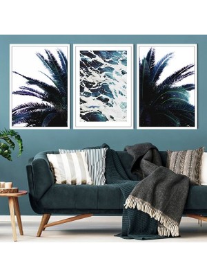 Palmiyeler ve Dalga 1 Üçlü Çerçeve ve Poster Seti - DO1001
