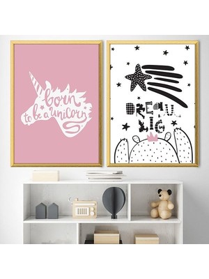 Unicorn ve Yıldızlar Ikili Çerçeve ve Poster Seti - HA1004