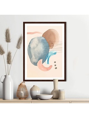 Sulu Boya Pembe - Kahve -Gri Temalı 2 Çerçeve ve Poster  - IL1059
