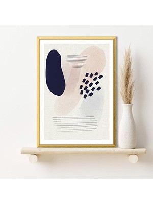 Mavi - Bej Geometrik Desenler 3 Çerçeve ve Poster - SO1075