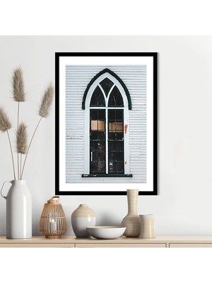 Yeşil Boyalı Yüksek Pencere Çerçeve ve Poster -  M1051