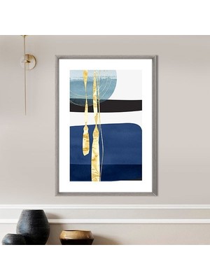 Mavi - Gold Geometrik Desenler 4 Çerçeve ve Poster - SO1116