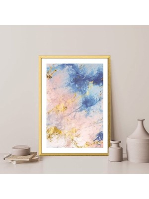 Pembe - Mavi - Gold Soyut 1 Çerçeve ve Poster - SO1125