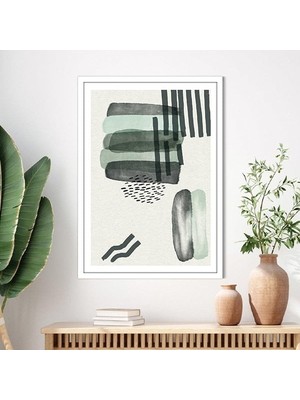 Sulu Boya Temalı Yeşil Tonlar 3 Çerçeve ve Poster - C1239
