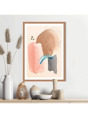 Sulu Boya Pembe - Kahve -Gri Temalı 1 Çerçeve ve Poster  - IL1058