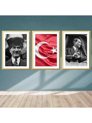Atatürk ve Bayrak Üçlü Çerçeve ve Poster Seti - ATA1004