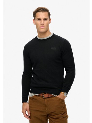 Superdry Bisiklet Yaka Normal Siyah Erkek Kazak M6110641A02A_ESSENTIAL Slım Fıt Cre