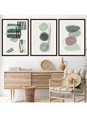 Geometrik Yeşil Tonlar 1 Üçlü Çerçeve ve Poster Seti - C1030