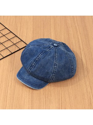 Wilkwe Denim Newsboy Şapkalar Düz Şapkalar Şak 8 Panel Kadın Mavi (Yurt Dışından)