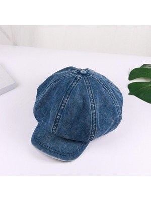 Wilkwe Denim Newsboy Şapkalar Düz Şapkalar Şak 8 Panel Kadın Mavi (Yurt Dışından)