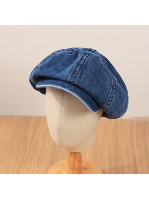 Wilkwe Denim Newsboy Şapkalar Düz Şapkalar Şak 8 Panel Kadın Mavi (Yurt Dışından)