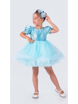 Mnk Baby & Kids Tütü Gren Etekli Kız Çocuk Pul Payetli Kısa Kol Kikidi Elbise MNK0601