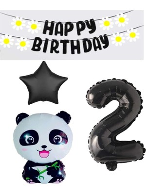 Best Parti Best Siyah Banner Yıldız Rakam Panda Doğum Günü Parti Seti Yaş 2