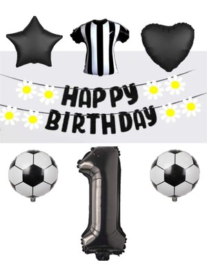 Best Parti Best Siyah Beyaz Taraftar Folyo Balon ve Eva Banner Seti Yaş 1
