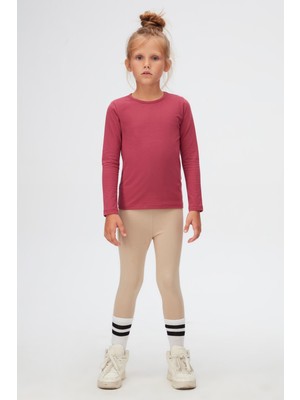 Açık Mürdüm Basic Mevsimlik Likralı Uzun Kollu Kız Çocuk Tişört