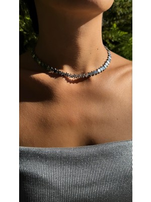 Jewine Studio Yıldız Figürlü Doğal Hematit Taşı Şık Tasarım Choker Kolye