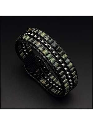 Seven Art Jewelry Doğal Taş Bileklik, Kambamba Jasper Taşı ve Hematit Taşı Bileklik, Erkek Bileklik, Kadın Bileklik