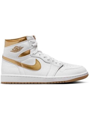 Nike Air Jordan 1 Mid Retro  Sneaker  Deri Bilekli Spor Ayakkabı Beyaz-Gold