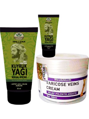 2 Adet  Kuyruk Yağı Dindirici Krem Kas Sırt Bel El Ayak Kullanım 50 ml + Varıcose Veins Cream West Mont Varıslere Krem