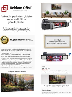 Reklam Ofisi Orman Evi, Göl Kıyısı Temalı Modern Manzara Premium Kanvas Tablo