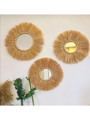 Emekhome 3lü Dekoratif Ayna Dogal Rafya