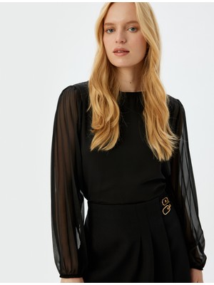 Koton Bisiklet Yaka Tül Uzun Kollu Bluz