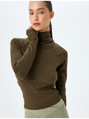 Koton Büzgülü Yaka Uzun Kollu Fermuar Detaylı Spor Sweatshirt Interlok
